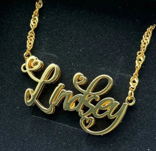 " Double Up" Heart Font Name Necklace