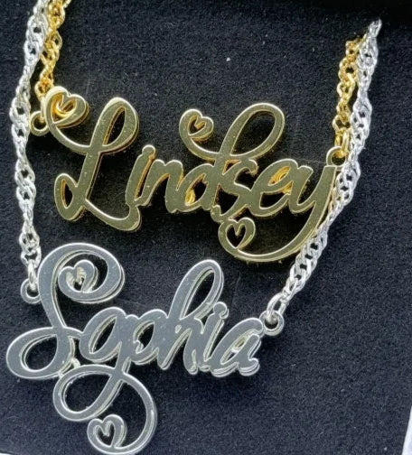 " Double Up" Heart Font Name Necklace