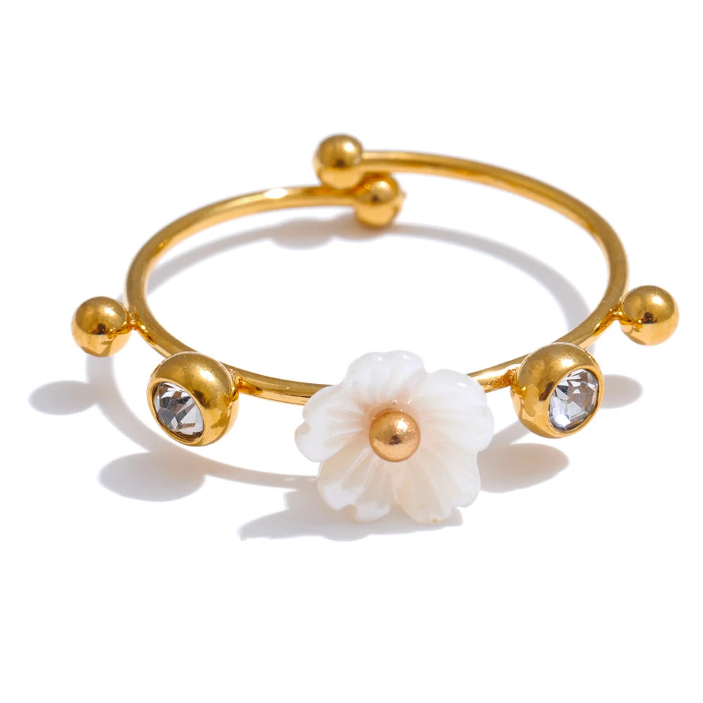 Natural Shell Zircon Flower Adjustable Rings