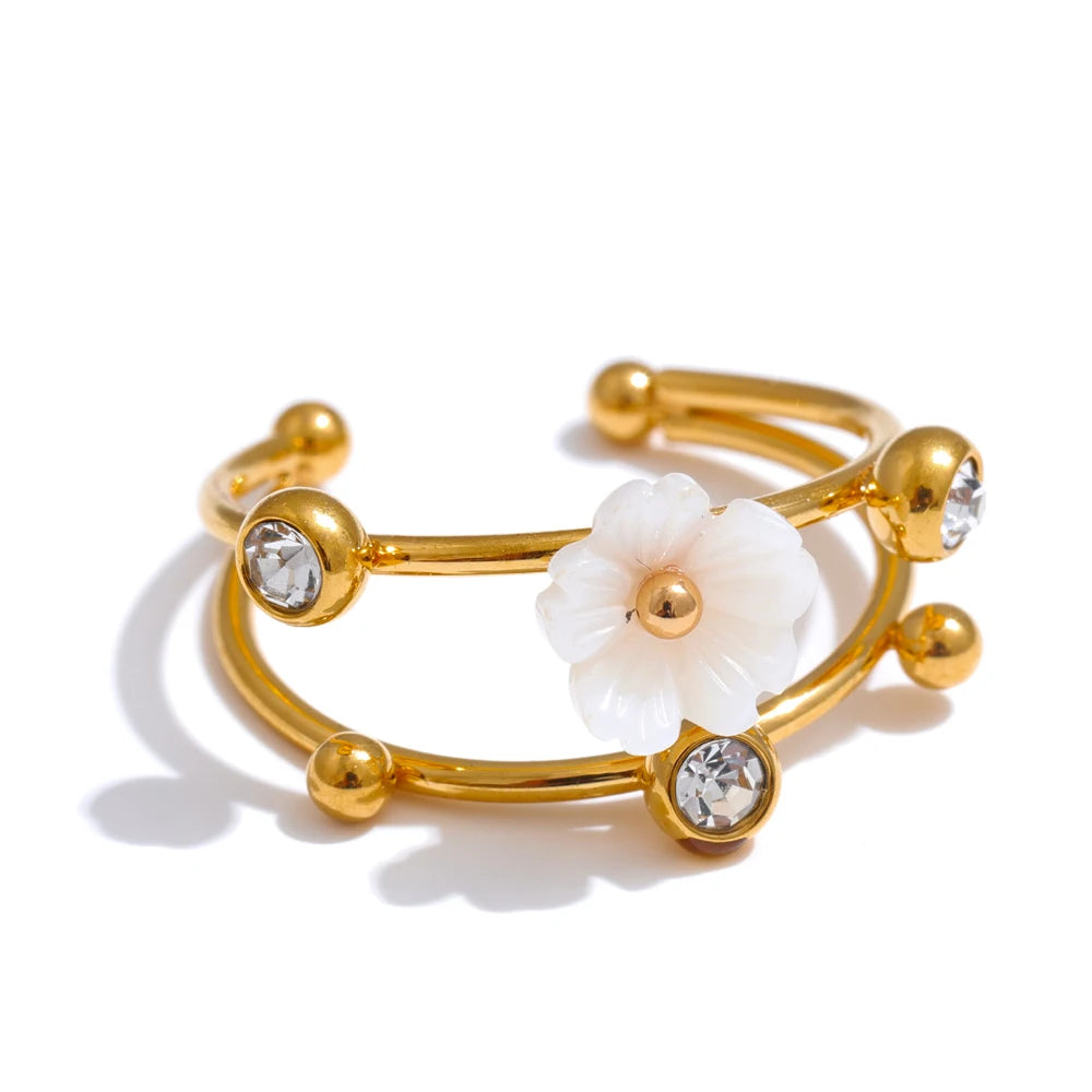 Natural Shell Zircon Flower Adjustable Rings