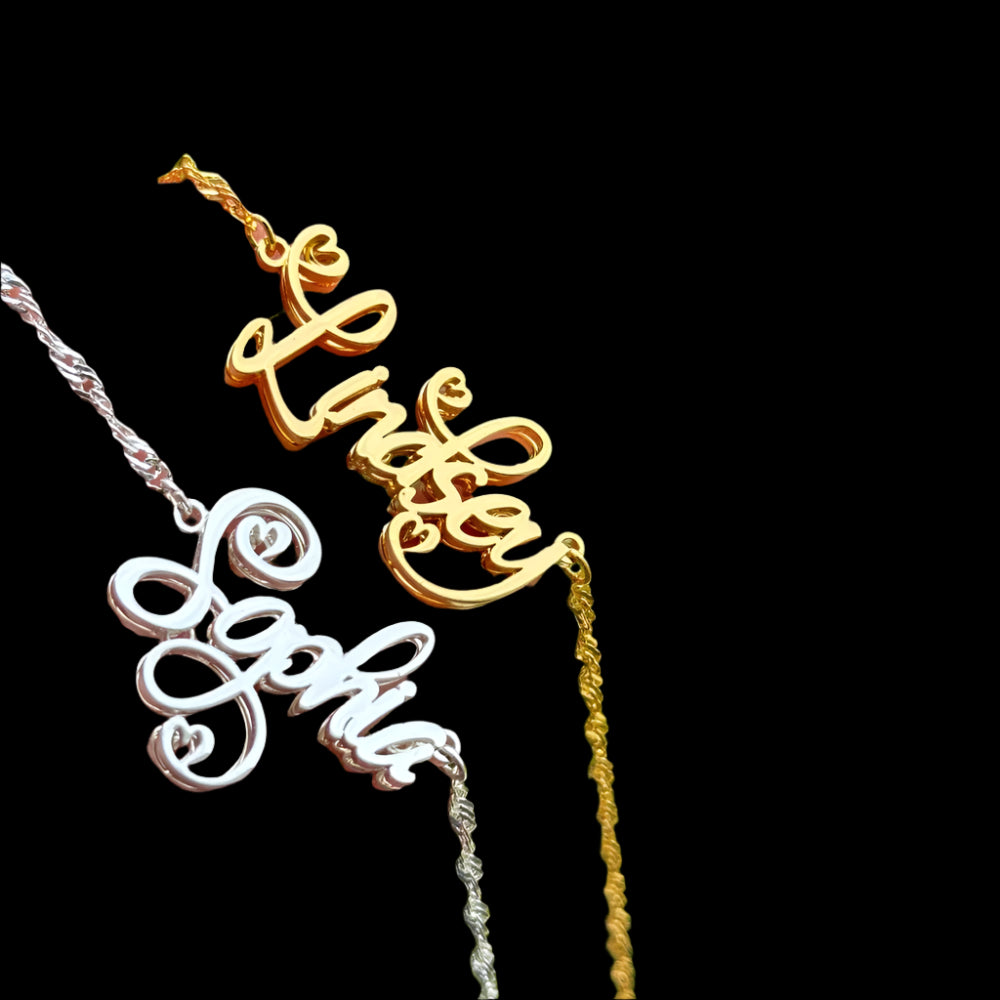 " Double Up" Heart Font Name Necklace